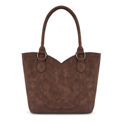 MW1365-8005CF  Montana West Tooled & Cowhide Whipstitch Tote Bag - Coffee