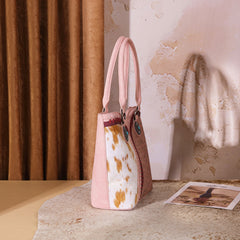 MW1365-8005PK  Montana West Tooled & Cowhide Whipstitch Tote Bag - Pink