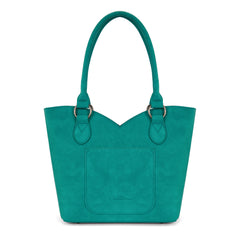 MW1365-8005TQ   Montana West Tooled & Cowhide Whipstitch Tote Bag - Turquoise