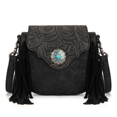 MW1366-8360BK   Montana West Embossed Fringe Mini Crossbody -Black