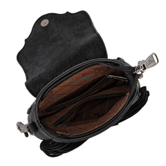 MW1366-8360BK   Montana West Embossed Fringe Mini Crossbody -Black