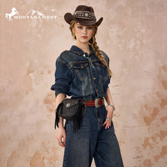 MW1366-8360BK   Montana West Embossed Fringe Mini Crossbody -Black