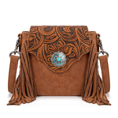 MW1366-8360BR   Montana West Embossed Fringe Mini Crossbody -Brown