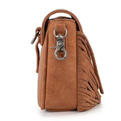 MW1366-8360BR   Montana West Embossed Fringe Mini Crossbody -Brown
