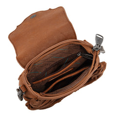 MW1366-8360BR   Montana West Embossed Fringe Mini Crossbody -Brown