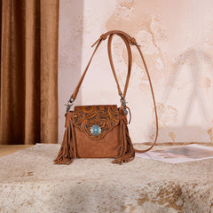 MW1366-8360BR   Montana West Embossed Fringe Mini Crossbody -Brown