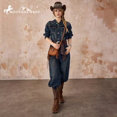 MW1366-8360BR   Montana West Embossed Fringe Mini Crossbody -Brown