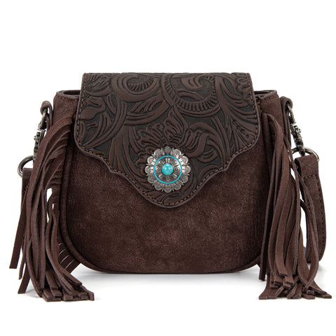 MW1366-8360CF   Montana West Embossed Fringe Mini Crossbody -Coffee