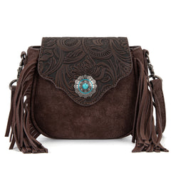 MW1366-8360CF   Montana West Embossed Fringe Mini Crossbody -Coffee