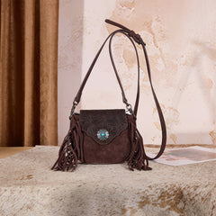 MW1366-8360CF   Montana West Embossed Fringe Mini Crossbody -Coffee