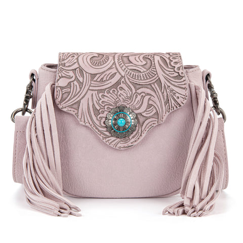MW1366-8360DPK  Montana West Embossed Fringe Mini Crossbody -Dark Pink
