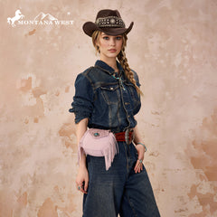 MW1366-8360DPK  Montana West Embossed Fringe Mini Crossbody -Dark Pink