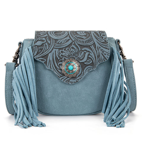 MW1366-8360JN  Montana West Embossed Fringe Mini Crossbody -Jean