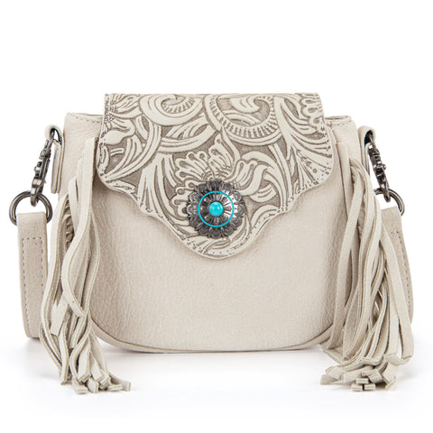 MW1366-8360TN  Montana West Embossed Fringe Mini Crossbody -Tan