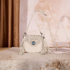MW1366-8360TN  Montana West Embossed Fringe Mini Crossbody -Tan