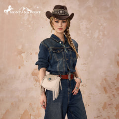 MW1366-8360TN  Montana West Embossed Fringe Mini Crossbody -Tan