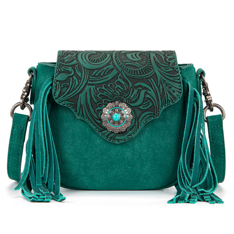 MW1366-8360TQ   Montana West Embossed Fringe Mini Crossbody -Turquoise