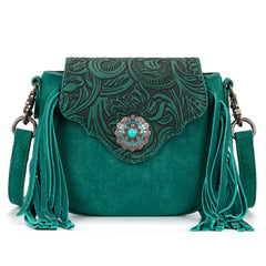 MW1366-8360TQ   Montana West Embossed Fringe Mini Crossbody -Turquoise