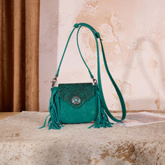 MW1366-8360TQ   Montana West Embossed Fringe Mini Crossbody -Turquoise