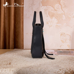 MW1368-8360BK  Montana West Hair-On Cowhide Fringe Tote/Crossbody - Black