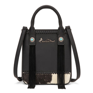 MW1368-8360BK Montana West Hair-On Cowhide Fringe Tote/Crossbody - Black