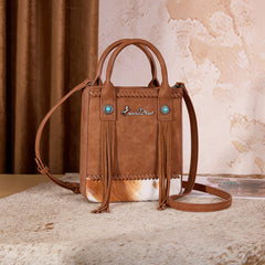 MW1368-8360BR  Montana West Hair-On Cowhide Fringe Tote/Crossbody - Brown