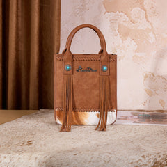 MW1368-8360BR  Montana West Hair-On Cowhide Fringe Tote/Crossbody - Brown