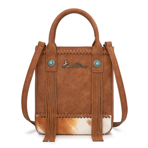 MW1368-8360BR  Montana West Hair-On Cowhide Fringe Tote/Crossbody - Brown