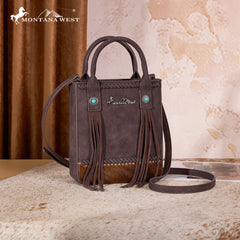 MW1368-8360CF Montana West Hair-On Cowhide Fringe Tote/Crossbody - Coffee