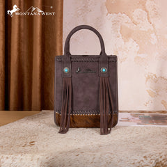 MW1368-8360CF Montana West Hair-On Cowhide Fringe Tote/Crossbody - Coffee