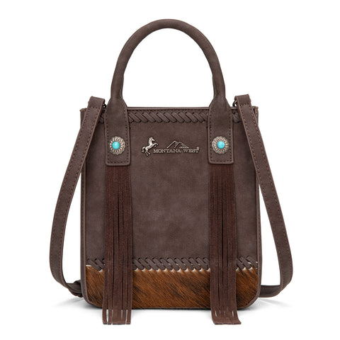 MW1368-8360CF Montana West Hair-On Cowhide Fringe Tote/Crossbody - Coffee
