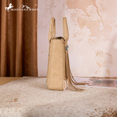 MW1368-8360TN Montana West Hair-On Cowhide Fringe Tote/Crossbody -Tan