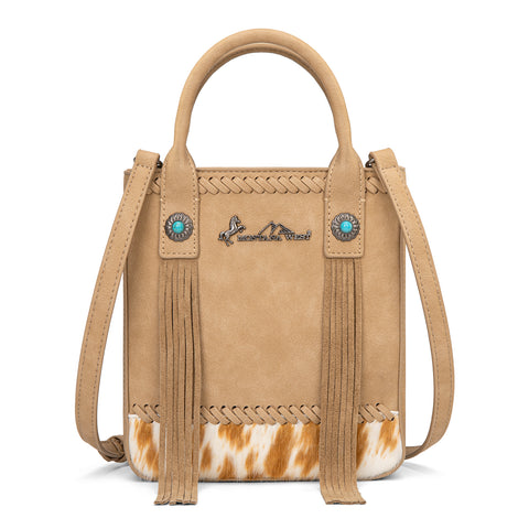 MW1368-8360TN Montana West Hair-On Cowhide Fringe Tote/Crossbody -Tan