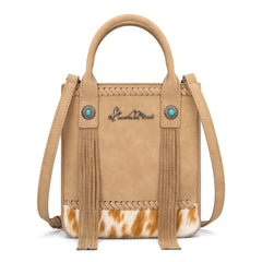 MW1368-8360TN Montana West Hair-On Cowhide Fringe Tote/Crossbody -Tan