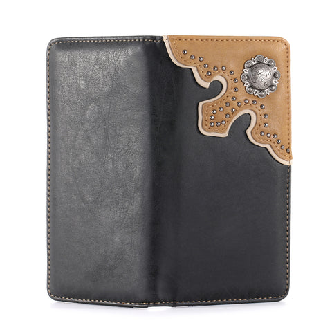 MW-606  Antique Silver Berry Concho Men's Bifold Long PU Leather Wallet