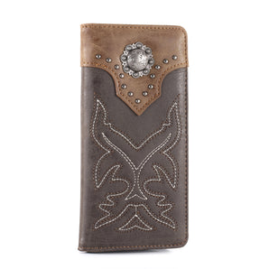 MW-614 Embroidered Boot Scroll Men's Bifold Long PU Leather Wallet