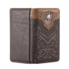 MW-614  Embroidered Boot Scroll Men's Bifold Long PU Leather Wallet