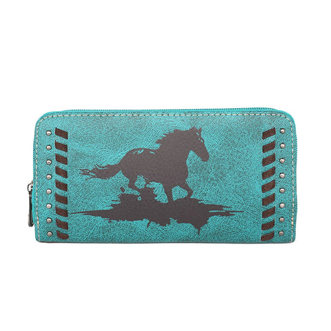 MW7411G-8085WTQ  Montana West Horse Collection Concealed Carry Satchel Wallet Set- Turquoise