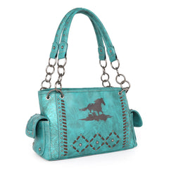 MW7411G-8085WTQ  Montana West Horse Collection Concealed Carry Satchel Wallet Set- Turquoise