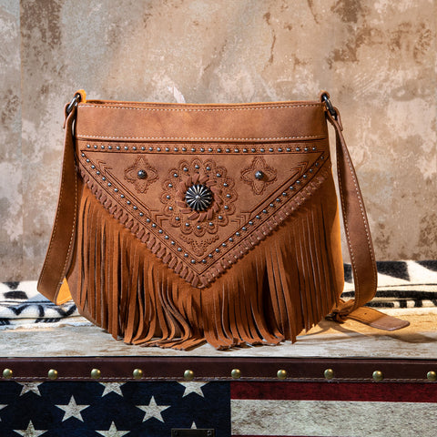 MW880G-9360  Montana West Concho Collection Concealed Carry Crossbody Bag - Brown