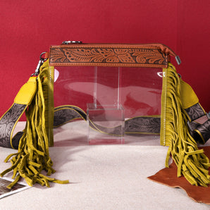 MW906-A191 Montana West Western Fringe Stadium Clear Crossbody Bag - Mustard