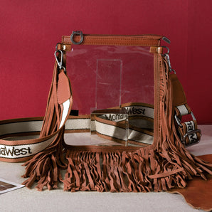 MW906-B192 Montana West Western Fringe Clear Stadium Crossbody Bag  - Brown