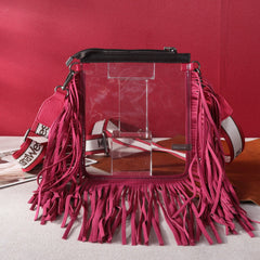 MW906-A192   Montana West Western Fringe Clear Stadium Crossbody Bag Hot Pink