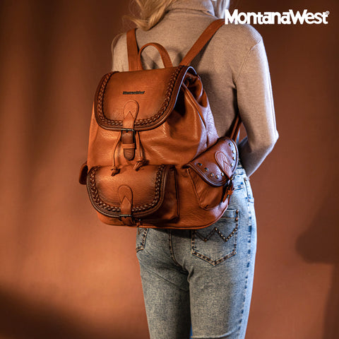 MWC-043A   Montana West Stone Wash Backpack -Brown