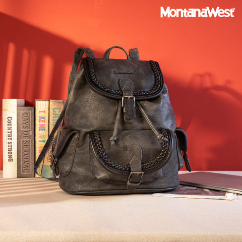 MWC-043A   Montana West Stone Wash Backpack -Dark Grey