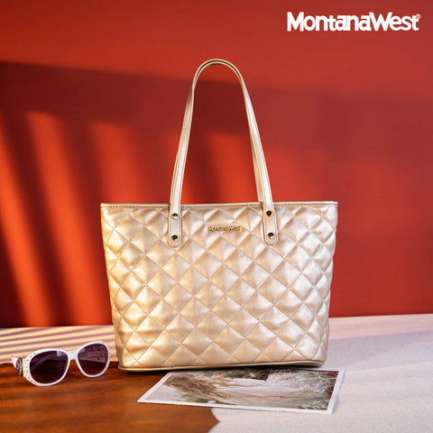 MWC-084B   Montana West Quilted Carry-All Tote - Gold
