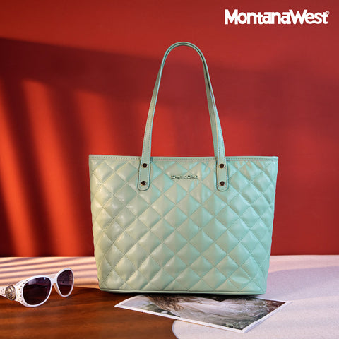 MWC-084B   Montana West Quilted Carry-All Tote - Light Green