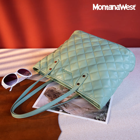 MWC-084B   Montana West Quilted Carry-All Tote - Light Green