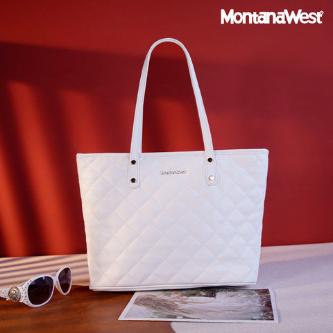 MWC-084B   Montana West Quilted Carry-All Tote - White
