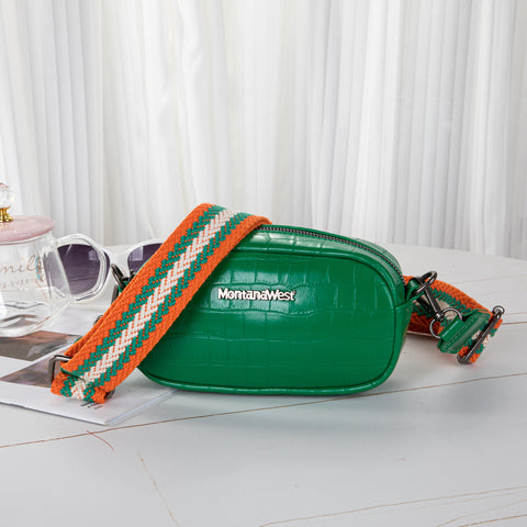 MWC-086CDGN  Montana West Small Croc Print Crossbody Bag/Camera Bag - Dark Green